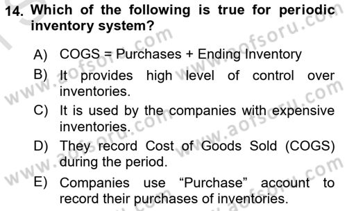 Accounting 1 Dersi 2024 - 2025 Yılı (Final) Dönem Sonu Sınav Soruları 14. Soru