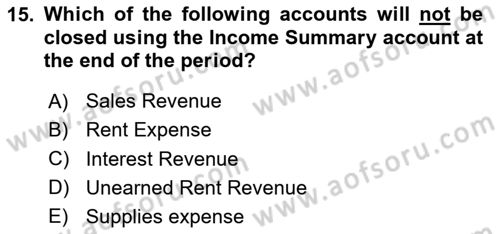 Accounting 1 Dersi 2024 - 2025 Yılı (Final) Dönem Sonu Sınav Soruları 15. Soru
