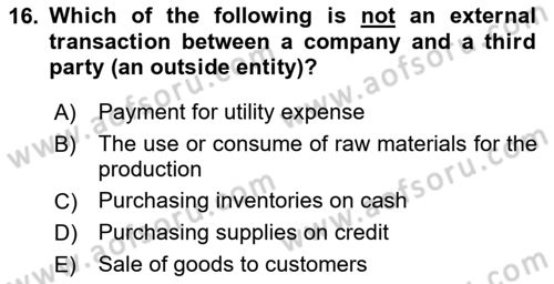 Accounting 1 Dersi 2024 - 2025 Yılı (Final) Dönem Sonu Sınav Soruları 16. Soru