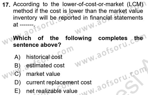 Accounting 1 Dersi 2024 - 2025 Yılı (Final) Dönem Sonu Sınav Soruları 17. Soru
