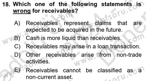 Accounting 1 Dersi 2024 - 2025 Yılı (Final) Dönem Sonu Sınav Soruları 18. Soru