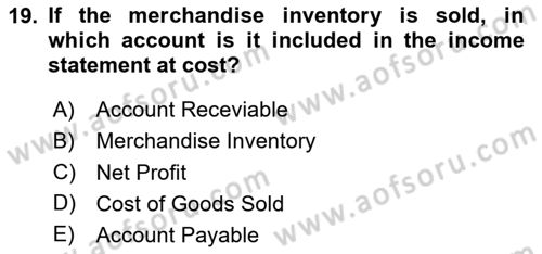 Accounting 1 Dersi 2024 - 2025 Yılı (Final) Dönem Sonu Sınav Soruları 19. Soru