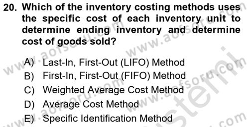 Accounting 1 Dersi 2024 - 2025 Yılı (Final) Dönem Sonu Sınav Soruları 20. Soru