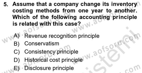 Accounting 1 Dersi 2024 - 2025 Yılı (Final) Dönem Sonu Sınav Soruları 5. Soru