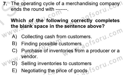 Accounting 1 Dersi 2024 - 2025 Yılı (Final) Dönem Sonu Sınav Soruları 7. Soru