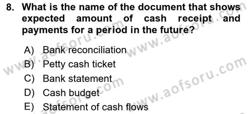 Accounting 1 Dersi 2024 - 2025 Yılı (Final) Dönem Sonu Sınav Soruları 8. Soru
