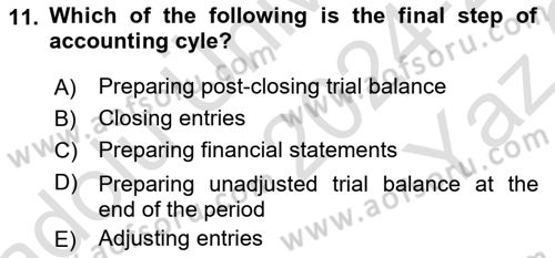 Accounting 1 Dersi 2024 - 2025 Yılı Yaz Okulu Sınav Soruları 11. Soru