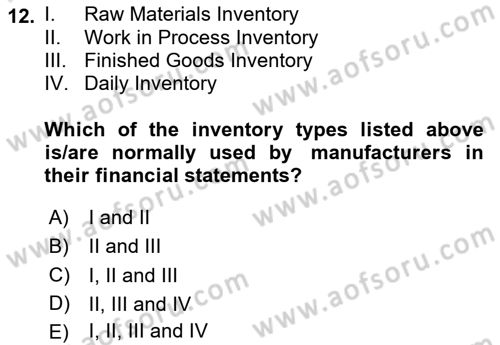 Accounting 1 Dersi 2024 - 2025 Yılı Yaz Okulu Sınav Soruları 12. Soru