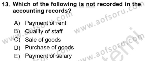 Accounting 1 Dersi 2024 - 2025 Yılı Yaz Okulu Sınav Soruları 13. Soru