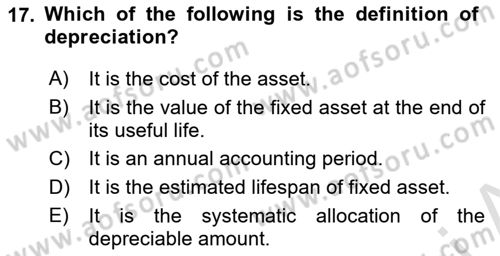 Accounting 1 Dersi 2024 - 2025 Yılı Yaz Okulu Sınav Soruları 17. Soru