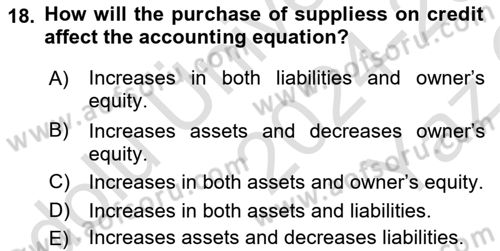 Accounting 1 Dersi 2024 - 2025 Yılı Yaz Okulu Sınav Soruları 18. Soru