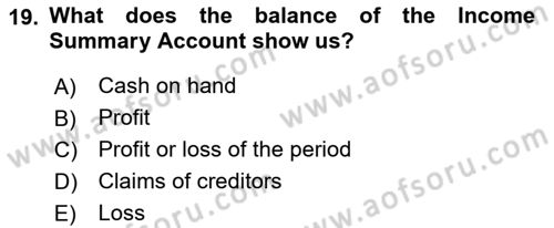 Accounting 1 Dersi 2024 - 2025 Yılı Yaz Okulu Sınav Soruları 19. Soru