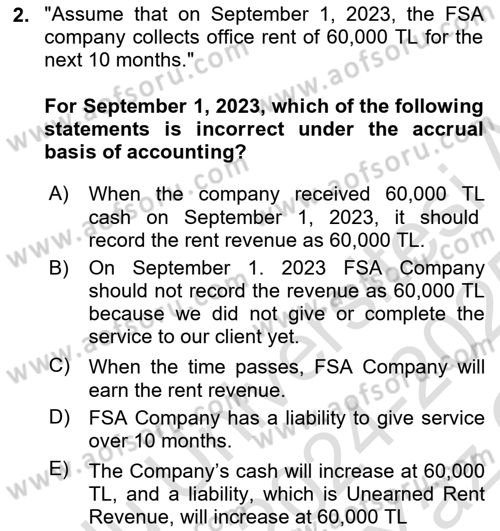 Accounting 1 Dersi 2024 - 2025 Yılı Yaz Okulu Sınav Soruları 2. Soru