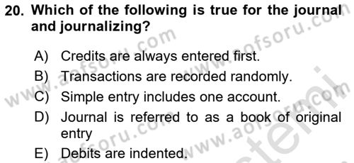 Accounting 1 Dersi 2024 - 2025 Yılı Yaz Okulu Sınav Soruları 20. Soru
