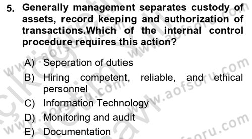 Accounting 1 Dersi 2024 - 2025 Yılı Yaz Okulu Sınav Soruları 5. Soru