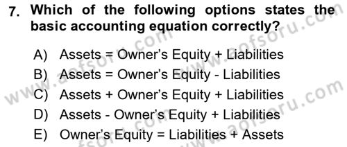 Accounting 1 Dersi 2024 - 2025 Yılı Yaz Okulu Sınav Soruları 7. Soru