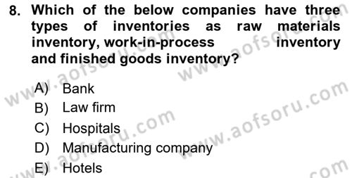 Accounting 1 Dersi 2024 - 2025 Yılı Yaz Okulu Sınav Soruları 8. Soru