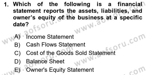 Accounting 1 Dersi 2025 - 2026 Yılı (Vize) Ara Sınav Soruları 1. Soru