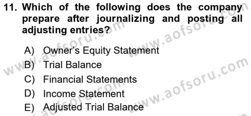 Accounting 1 Dersi 2025 - 2026 Yılı (Vize) Ara Sınav Soruları 11. Soru