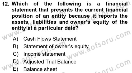 Accounting 1 Dersi 2025 - 2026 Yılı (Vize) Ara Sınav Soruları 12. Soru