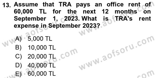 Accounting 1 Dersi 2025 - 2026 Yılı (Vize) Ara Sınav Soruları 13. Soru
