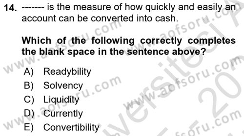 Accounting 1 Dersi 2025 - 2026 Yılı (Vize) Ara Sınav Soruları 14. Soru