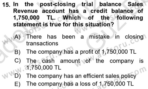 Accounting 1 Dersi 2025 - 2026 Yılı (Vize) Ara Sınav Soruları 15. Soru