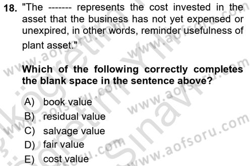 Accounting 1 Dersi 2025 - 2026 Yılı (Vize) Ara Sınav Soruları 18. Soru