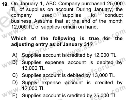 Accounting 1 Dersi 2025 - 2026 Yılı (Vize) Ara Sınav Soruları 19. Soru