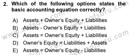 Accounting 1 Dersi 2025 - 2026 Yılı (Vize) Ara Sınav Soruları 2. Soru