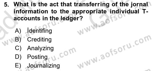 Accounting 1 Dersi 2025 - 2026 Yılı (Vize) Ara Sınav Soruları 5. Soru