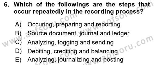 Accounting 1 Dersi 2025 - 2026 Yılı (Vize) Ara Sınav Soruları 6. Soru