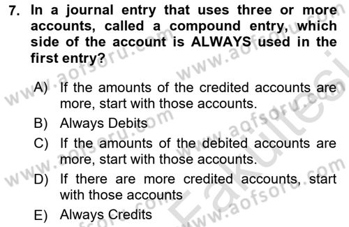 Accounting 1 Dersi 2025 - 2026 Yılı (Vize) Ara Sınav Soruları 7. Soru