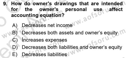 Accounting 1 Dersi 2025 - 2026 Yılı (Vize) Ara Sınav Soruları 9. Soru