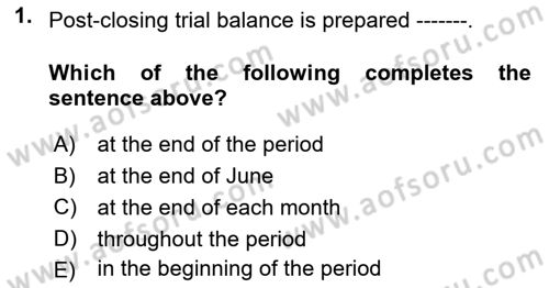 Accounting 1 Dersi 2025 - 2026 Yılı (Final) Dönem Sonu Sınav Soruları 1. Soru