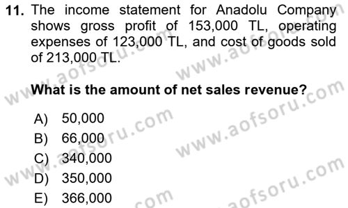 Accounting 1 Dersi 2025 - 2026 Yılı (Final) Dönem Sonu Sınav Soruları 11. Soru