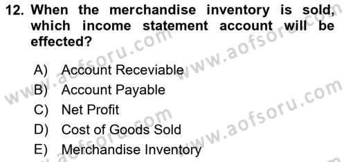 Accounting 1 Dersi 2025 - 2026 Yılı (Final) Dönem Sonu Sınav Soruları 12. Soru