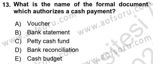 Accounting 1 Dersi 2025 - 2026 Yılı (Final) Dönem Sonu Sınav Soruları 13. Soru