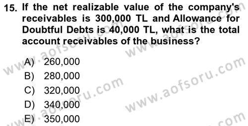 Accounting 1 Dersi 2025 - 2026 Yılı (Final) Dönem Sonu Sınav Soruları 15. Soru