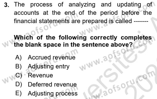 Accounting 1 Dersi 2025 - 2026 Yılı (Final) Dönem Sonu Sınav Soruları 3. Soru