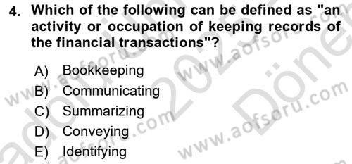 Accounting 1 Dersi 2025 - 2026 Yılı (Final) Dönem Sonu Sınav Soruları 4. Soru