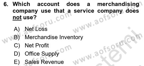 Accounting 1 Dersi 2025 - 2026 Yılı (Final) Dönem Sonu Sınav Soruları 6. Soru