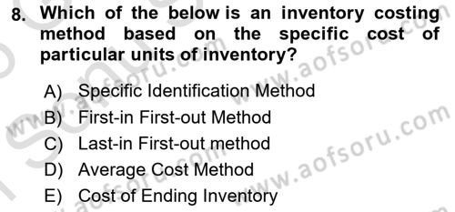 Accounting 1 Dersi 2025 - 2026 Yılı (Final) Dönem Sonu Sınav Soruları 8. Soru