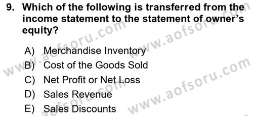 Accounting 1 Dersi 2025 - 2026 Yılı (Final) Dönem Sonu Sınav Soruları 9. Soru
