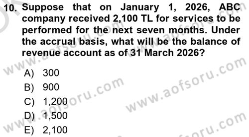 Accounting 1 Dersi 2025 - 2026 Yılı Yaz Okulu Sınav Soruları 10. Soru