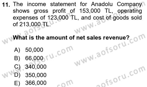 Accounting 1 Dersi 2025 - 2026 Yılı Yaz Okulu Sınav Soruları 11. Soru