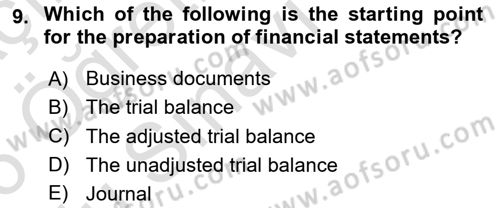 Accounting 1 Dersi 2025 - 2026 Yılı Yaz Okulu Sınav Soruları 9. Soru