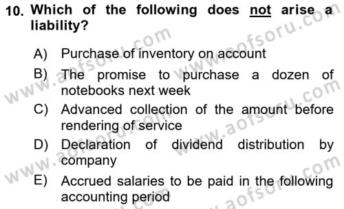 Accounting 2 Dersi 2018 - 2019 Yılı (Vize) Ara Sınav Soruları 10. Soru