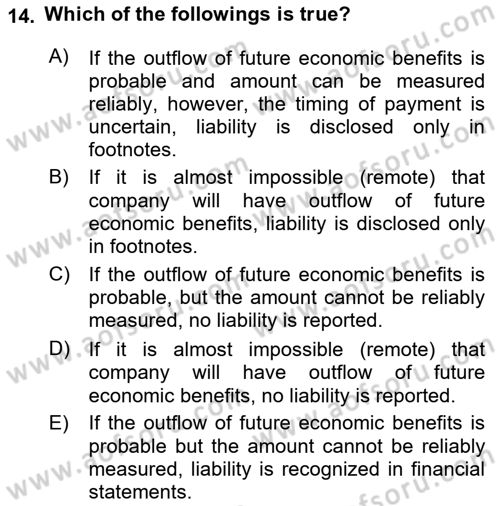 Accounting 2 Dersi 2018 - 2019 Yılı (Vize) Ara Sınav Soruları 14. Soru