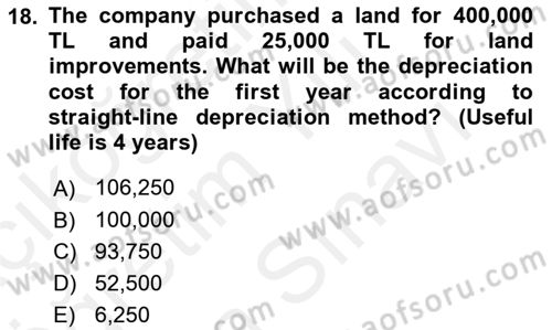Accounting 2 Dersi 2018 - 2019 Yılı (Vize) Ara Sınav Soruları 18. Soru